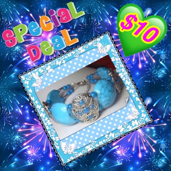 🦋NEW SILVER & TURQUOISE Bead Bangle - Picture 4 of 5